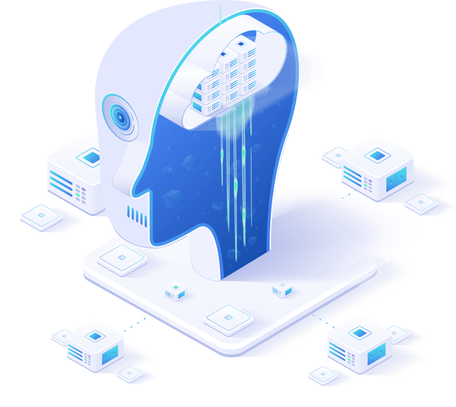 FLO - AI agent and automation symbolized by a connected digital face representing task automation and business process optimization.